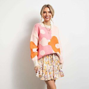 Boutique New with tags pink and orange flower sweater retro